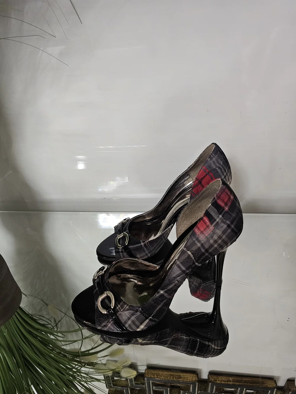 Vintage Y2k Carlos by Carlos Santana Women's Plaid Open-Toe Heels  Sz8.5 NIB - Picture 3 of 7